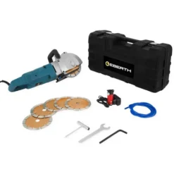 EBERTH Fraiseuse Murale Rainureuse à Béton 2500 Watts, 10x 156 Mm Disques, Profondeur De Coupe 5 - 45 Mm, Largeur De Rainure 8 - 40 Mm, Raccord Deau, Pompe à Eau, Raccord Daspiration, Mallette