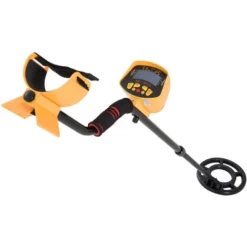 Outsunny Détecteur De Métaux électrique Haute Sensibilité écran LCD Chasse Aux Trésors Poignée Ergonomique Tige Télescopique Noir Jaune