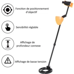 Outsunny Détecteur De Métaux électrique Haute Sensibilité écran LCD Chasse Aux Trésors Poignée Ergonomique Tige Télescopique Noir Jaune -Promos Brico Forte Boutique 18304302 5