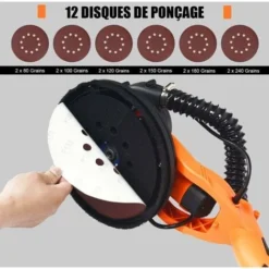 COSTWAY Ponceuse Girafe Murale 750W Ø 225mm Aluminium 6 Vitesses Variables Lumières LED Manche Télescopique 12 Disques Abrasifs -Promos Brico Forte Boutique 23622732 3
