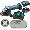 Meuleuse Angulaire 18V Ø115mm DGA452 + Batt 3 Ah + Disque Diamant + 10 Disques Métal + Sac MAKITA