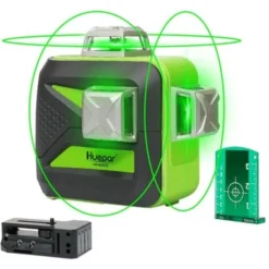 Huepar 603CG 3 X 360 Niveau Laser Croix Vert, Ligne Laser Auto-nivellement Avec Mode Pulsé Extérieur, Distance De Travail 25m, (Pile Au Lithium Universelle, Pile AA Et Support Magnétique Incluse)