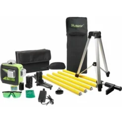 Huepar 3x360 Niveau Laser Vert Avec Bluetooth Avec Perche Télescopique Laser De 3,7m, Auto-nivellement Commutable Trois Lignes Laser à 360°, Niveau Laser Avec Mode Pulsé, Lunettes Incluses - 603LP