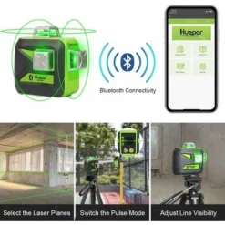 Huepar 3x360 Niveau Laser Vert Avec Bluetooth Avec Perche Télescopique Laser De 3,7m, Auto-nivellement Commutable Trois Lignes Laser à 360°, Niveau Laser Avec Mode Pulsé, Lunettes Incluses - 603LP -Promos Brico Forte Boutique 26695499 5