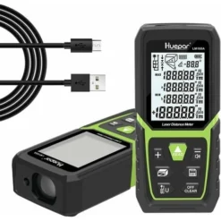 Huepar Télémètre Laser 100m De Haute Précision Avec Batterie Li-Ion Et Capteur D'angle Électronique, Écran LCD Rétro-Éclairé, Modes De Mesure Multiples M/In/Ft, Pythagore, Distance, Volume-LM100A