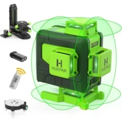 Huepar 16 Lignes 4D Ligne Croisée De Niveau Laser Ligne De Faisceau Vert Avec Batterie Li-ion Pour Carreaux De Sol Multifonction Et Télécommande 904DG
