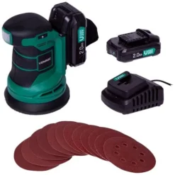 Ponceuse Orbitale Sans Fil 20V - Ø125mm -12 Feuilles Abrasives, Sac De Récupération De Poussière - 2 Batteries 2.0 Ah Et Chargeur Inclus