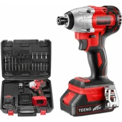 Brushless Visseuse à Chocs Sans Fil 20V TEENO,1X2.0Ah Batteries, 6.35mm Mandrin,Boîte Avc 19pcs Accessoires(Une Batterie)
