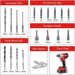 Brushless Visseuse à Chocs Sans Fil 20V TEENO,1X2.0Ah Batteries, 6.35mm Mandrin,Boîte Avc 19pcs Accessoires(Une Batterie) -Promos Brico Forte Boutique 44260275 3