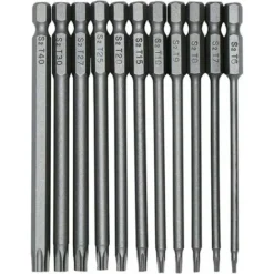 11 Pièces 100mm S2 1/4Pouce Torx Tournevis Bits à Tige Hexagonale De Précision Foret Tournevis Magnétique De Sécurité T6-T40 Tournevis à Tête Longue Torx -Versailles