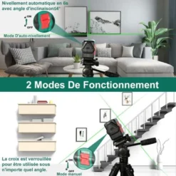 Niveau Laser, HYCHIKA 30M Autonivelant Niveau Laser Vert Pour L'extérieur, Deux Modules, Ligne Croix/Horizontale/Verticale, USB Rechargeable, Support Magnétique -Promos Brico Forte Boutique 51321595 5