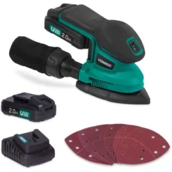 Ponceuse Delta Multifonction Sans Fil 20V – 6 Feuilles Abrasives, 2 Batteries 2.0Ah Et Chargeur Inclus