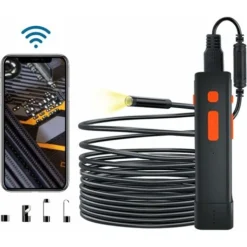 Caméra Endoscope 1080P HD 2 Mégapixels WiFi, Caméras D'Inspection Industriel, IP67 Étanche + 4 Luminosité Réglable + Câble Semi-Rigide, Compatible IOS / Android Smartphone Tablette (5m)