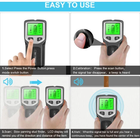 Detecteur De Goujons 5 En 1 Avec Puce De Microprocesseur Intelligent Et Ecran LCD HD, Detecteurs De Faisceaux De Capteurs De Goujons Pour Le Centre Et Le Bord Du Bois AC Wire Metal Studs Joist Pipe Ar 5 Detecteur De Goujons 5 En 1 Avec Puce De Microprocesseur Intelligent Et Ecran LCD HD, Detecteurs De Faisceaux De Capteurs De Goujons Pour Le Centre Et Le Bord Du Bois AC Wire Metal Studs Joist Pipe Ar – Image 5
