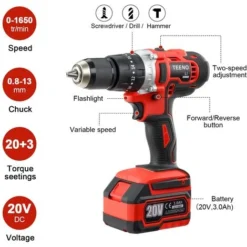 Brushless Clé à Chocs Sans Fil 320Nm, Perceuse A Percussion,TEENO Pack 2 Outils, 2 Batterie 3.0Ah,1 Chargeur, 29 Accessoires, 2 Vitesses, Avec Boite En Plastique -Promos Brico Forte Boutique 60163062 3