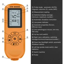 Jauge D'épaisseur De Revêtement De HW-300S Testeur D'épaisseur De Film De Peinture Numérique De Haute Précision Outil De Mesure D'épaisseur D'affichage De Rétroéclairage LCD,Orange,écran Horizontal -Promos Brico Forte Boutique 60580579 4