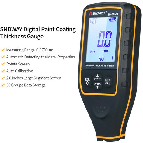 Jauge D'épaisseur De Revêtement D'épaisseur De Revêtement De Peinture Numérique SNDWAY Appareil De Contrôle D'épaisseur De Revêtement De Testeur D'épaisseur Avec Fonction Automatique Détecteur De Voiture De Sonde Fe / NF Revêtement De Revêtement De Véhicule Automobile De Peinture Testeur De Mètre Avec écran De Rotation,Le Noir 4 Jauge D'épaisseur De Revêtement D'épaisseur De Revêtement De Peinture Numérique SNDWAY Appareil De Contrôle D'épaisseur De Revêtement De Testeur D'épaisseur Avec Fonction Automatique Détecteur De Voiture De Sonde Fe / NF Revêtement De Revêtement De Véhicule Automobile De Peinture Testeur De Mètre Avec écran De Rotation,Le Noir – Image 4