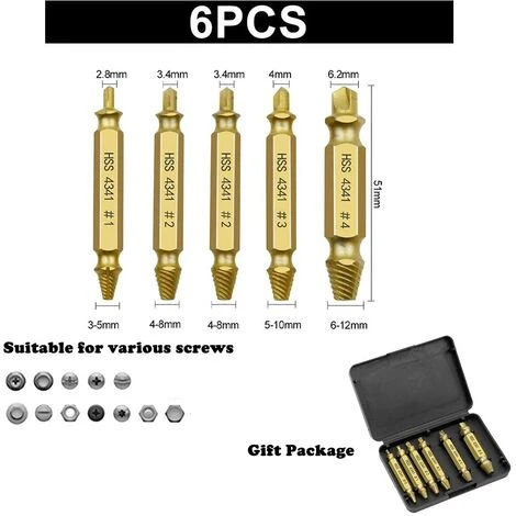 Tournevis Cassés Et Forets, Outil De Retrait De Tournevis Endommagé Et Dénudé, Facile à Enlever Et à Dénuder, Vis Dénudées Et Cassées(or 6pcs)LO-Ron 2 Tournevis Cassés Et Forets, Outil De Retrait De Tournevis Endommagé Et Dénudé, Facile à Enlever Et à Dénuder, Vis Dénudées Et Cassées(or 6pcs)LO-Ron – Image 2
