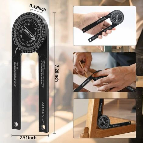 Rapporteur De Mesure D'Angle En Alliage D'aluminium Haute Précision Rapporteur Pour Scie à Onglets Règle De Mesure 18.5X6.4X1cm (Noir),Lilaris 4 Rapporteur De Mesure D'Angle En Alliage D'aluminium Haute Précision Rapporteur Pour Scie à Onglets Règle De Mesure 18.5X6.4X1cm (Noir),Lilaris – Image 4