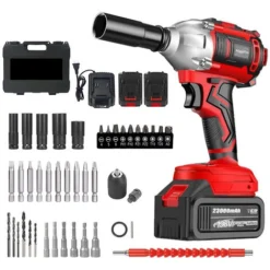 Boulonneuse A Choc Sans Fil, Perceuse Visseuse Devisseuse San Fil - Avec 2 Batteries 24V, 350 Nm, 0-3000 Tr/min, Lumière LED