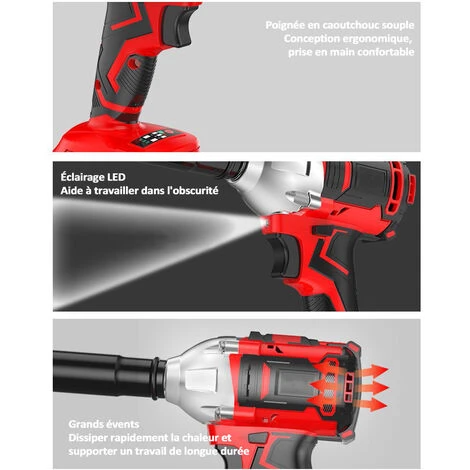Boulonneuse A Choc Sans Fil, Perceuse Visseuse Devisseuse San Fil - Avec 2 Batteries 24V, 350 Nm, 0-3000 Tr/min, Lumière LED 3 Boulonneuse A Choc Sans Fil, Perceuse Visseuse Devisseuse San Fil - Avec 2 Batteries 24V, 350 Nm, 0-3000 Tr/min, Lumière LED – Image 3