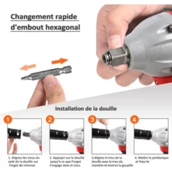 Boulonneuse A Choc Sans Fil, Perceuse Visseuse Devisseuse San Fil - Avec 2 Batteries 24V, 350 Nm, 0-3000 Tr/min, Lumière LED 7 Boulonneuse A Choc Sans Fil, Perceuse Visseuse Devisseuse San Fil - Avec 2 Batteries 24V, 350 Nm, 0-3000 Tr/min, Lumière LED -Promos Brico Forte Boutique 65747097 4