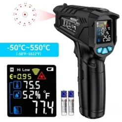Thermomètre Infrarouge Laser MESTEK Pistolet IR Temperature Professionnel Sans Contact -50°C550°C Ecran LCD Réglable Alarme D'émissivité Affichage Cuisine Four Pizza Barbecue Congélateur Industrial