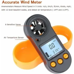 Anémomètre Numérique, Compteur De Vitesse Du Vent, Compteur De Vitesse Du Débit D'air Pour Mesurer La Vitesse/température Du Vent, Pour Le Tir, Le CVC, Le Vol De Drone, Le Surf, La Pêche -Promos Brico Forte Boutique 70550237 4