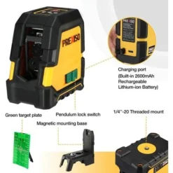 PREXISO Niveau Laser Auto-nivelant Rechargeable 30M (Faisceau Vert), Traceur De Ligne Laser Avec Batterie 2600mAh, Ligne Laser Croisé Avec Base Magnétique Pivotante, Plaque Cible Et Sac Portable -Promos Brico Forte Boutique 71212801 5