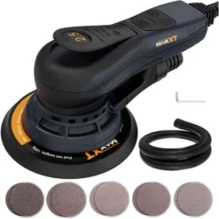 Polisseur De Voiture Ponceuse Orbitale Excentrique 150mm 350W Aléatoire Sans Balais MAXXT 3 A 2.5mm Multifonction à Vitesse Variable Avec 10 Feuilles De Papier Abrasif Pour Le Travail Du Bois, Le Pon