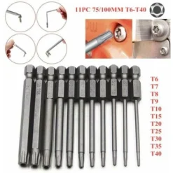 11 Pièces Embouts Longs Tournevis Torx, Embouts Magnétiques T6-T40 100 Mm Tige Hexagonale De 1/4" Pour Tournevis Et Visseuse électrique, Seuçais -Promos Brico Forte Boutique 76158939 5