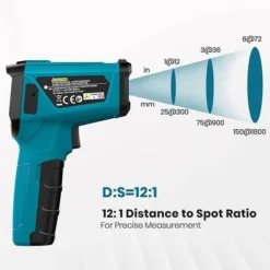 Thermomètre Infrarouge, Tilswall Pistolet De Température Sans Contact Laser 58~1472℉(-50~800℃) Emissivité Réglable Thermomètre Pistolet Cuisine/Circuit/ Industrie (pas Pour L'homme) -Promos Brico Forte Boutique 77671891 4