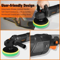 ENGINDOT Gener PPGJ01A Polisseuse Pour Voiture, 1500 W, à Six Vitesses Variables, 600-3000 RPM, écran LCD, Tampon Remplaçable, 150 Mm, 180 Mm, Interrupteur De Verrouillage, Poignée Amovible - PPGJ01A -Promos Brico Forte Boutique 77715518 4