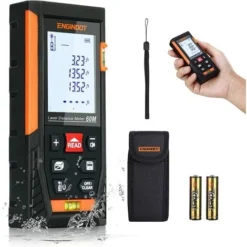 Télémètre Laser, ENGiNDOT Distancemètre Numérique à Double Niveau Avec Rétroéclairage Outil De Mesure Laser Volume Continu 4 Modes Pythagore-HD-60