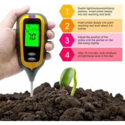 Testeur De Sol PH D'humidité Température Lumineuse 4 En 1 PH Metre De Sol Humidité Testeur Terre Electronique Pour Jardin Plantes Jaune -Promos Brico Forte Boutique 78849087 3