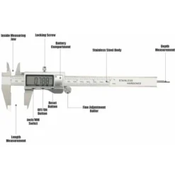 Digital Caliper Micromètre Pied à Coulisse Outil De Mesure Pied à Coulisse En Acier Inoxydable 150 Mm / 0-6 Pouces Avec écran LCD Extra Large, Conversion En Pouce/métrique，1 Pièce, Argent -Promos Brico Forte Boutique 79285926 3