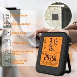 Thermomètre Hygromètre Numérique SDLOGAL, Thermomètre Hygrometre Intérieur Et Extérieur, Avec Capteur Extérieure Sans Fil, Rétroéclairage LCD ℃/℉, Pour Bureau, Maison, Chambre - Noir -Promos Brico Forte Boutique 81436817 4
