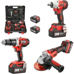 (Clé à Chocs Sans Fil Brushless+Perceuse A Percussion +Meuleuse D'angle Brushless)Pack 3 Outils TEENO 20V 2Batteries 3Ah
