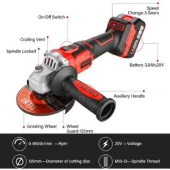 (Clé à Chocs Sans Fil Brushless+Perceuse A Percussion +Meuleuse D'angle Brushless)Pack 3 Outils TEENO 20V 2Batteries 3Ah -Promos Brico Forte Boutique 83409932 4