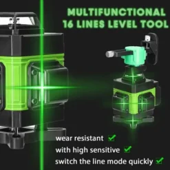 Multifonctionnel 4D 16 Lignes Niveau Laser 3° Machine Auto-nivelante USB Batterie Au Lithium Rechargeable Outil De Nivellement Avec 1.5M 3-Hauteurs Réglable Alliage Barre D'Extension Trépied - Vert - -Promos Brico Forte Boutique 83756267 3