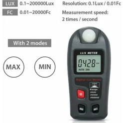 Luxmètre Numérique Lux Mètre Digital Poche Photomètre Illuminance Numérique LCD Éclairement Luminomètre Teseur De Lumière Mètre Pour École Famille Industrie Entrepôt Lab（20000 FC/200000） -Promos Brico Forte Boutique 85787463 4