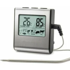 TP16 Thermomètre De Cuisson Pour Viande Numérique Avec Large Écran LCD Pour Fumoir Four Cuisine Friandises Barbecue Grill Thermomètre Avec Minuteur Et Sonde De Températures En Acier Inoxydable