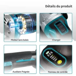 Meuleuse D'angle 125mm Pour Batterie Makita 18V Batterie (nue Uniquement)-bleu -Promos Brico Forte Boutique 86248498 4