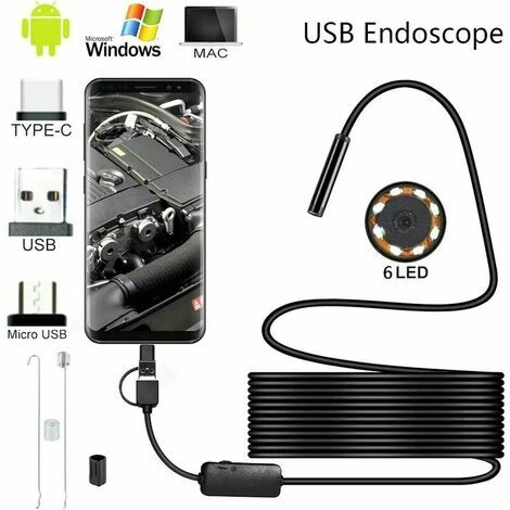 Endoscope USB 3 En 1 Ultra Mince 5,5 Mm Endoscope HD Caméra D'Inspection Avec 6 LED Réglables IP67 Câble Serpent Étanche Compatible Avec Android Window Tablet (5M) Cisea 3 Endoscope USB 3 En 1 Ultra Mince 5,5 Mm Endoscope HD Caméra D'Inspection Avec 6 LED Réglables IP67 Câble Serpent Étanche Compatible Avec Android Window Tablet (5M) Cisea – Image 3