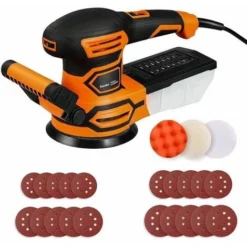 20 Pcs Ponceuse Excentrique 450W TACKLIFE, 13000 RPM, Système De Dépoussiérage, Ponceuse Orbitale à Vitesse Variable - PRS03A