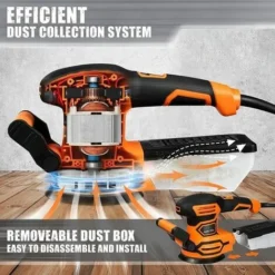 20 Pcs Ponceuse Excentrique 450W TACKLIFE, 13000 RPM, Système De Dépoussiérage, Ponceuse Orbitale à Vitesse Variable - PRS03A -Promos Brico Forte Boutique 87563951 3