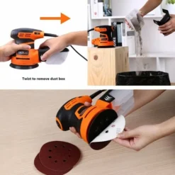 TACKLIFE Ponceuse Excentrique, Ponceuse Rotative Électrique 350W 13000 OPM, 6 Vitesses Variables, Équipé D’Une Boîte à Poussière, 12pcs Disque De Ponçage, Ponceuse Pour Le Ponçage Du Bois PRS01A -Promos Brico Forte Boutique 88566672 4