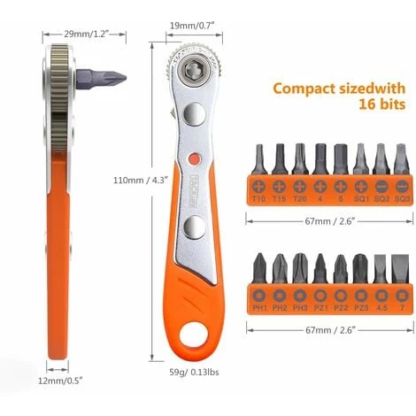 Tacklife Mini Tournevis à Cliquet 17 Pièces Entraînement 1/4" - HRSB1A 2 Tacklife Mini Tournevis à Cliquet 17 Pièces Entraînement 1/4" - HRSB1A – Image 2