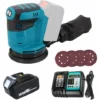 Polisseuse Ponceuse Orbitale Aléatoire Au Lithium Avec 4 Papier De Verre, Pour Le Bois, Le Polissage, Le Ponçage + 1x5.5Ah Batterie + 1xChargeur, Pour Makita DBO180Z 18v LXT 125mm