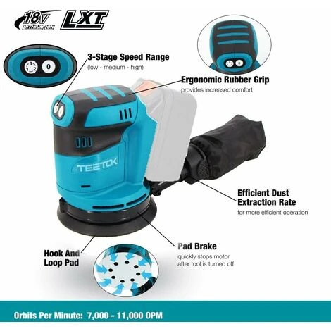 Ponceuse Orbitale Aléatoire Sans Fil, Ponceuse 18V Ø 125mm, Adaptée à La Batterie Makita, Avec Papier De Verre 4PCS + 1x 5.5Ah Batterie (chargeur Non Inclus) 2 Ponceuse Orbitale Aléatoire Sans Fil, Ponceuse 18V Ø 125mm, Adaptée à La Batterie Makita, Avec Papier De Verre 4PCS + 1x 5.5Ah Batterie (chargeur Non Inclus) – Image 2